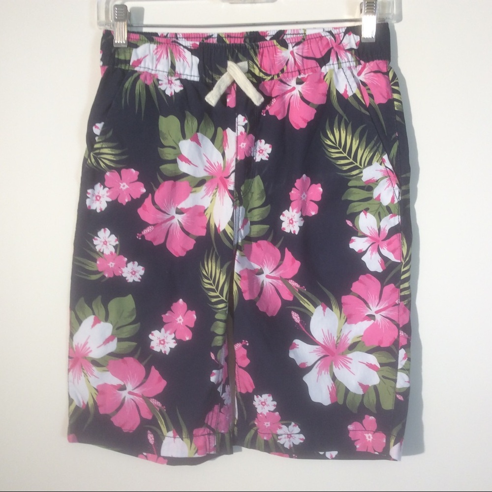 The Children's Place Boys Kids Shorts Floral Navy Blue Pink Hibiscus Short Pants